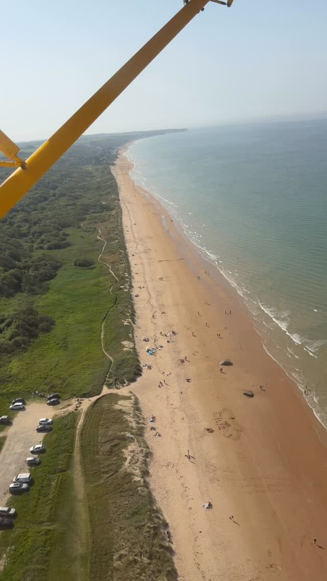 In this aerial view of Omaha Beach in front of the Wn62 strongpoint, you can see Lambert's Rock on the beach, the two R612 blockhaus, the second one with on the top the 5th Engineer Special Brigade Memorial and finally the Big Red One Memorial #omahabeach #normandy #ww2history #ddayhistory #normandyinvasion
