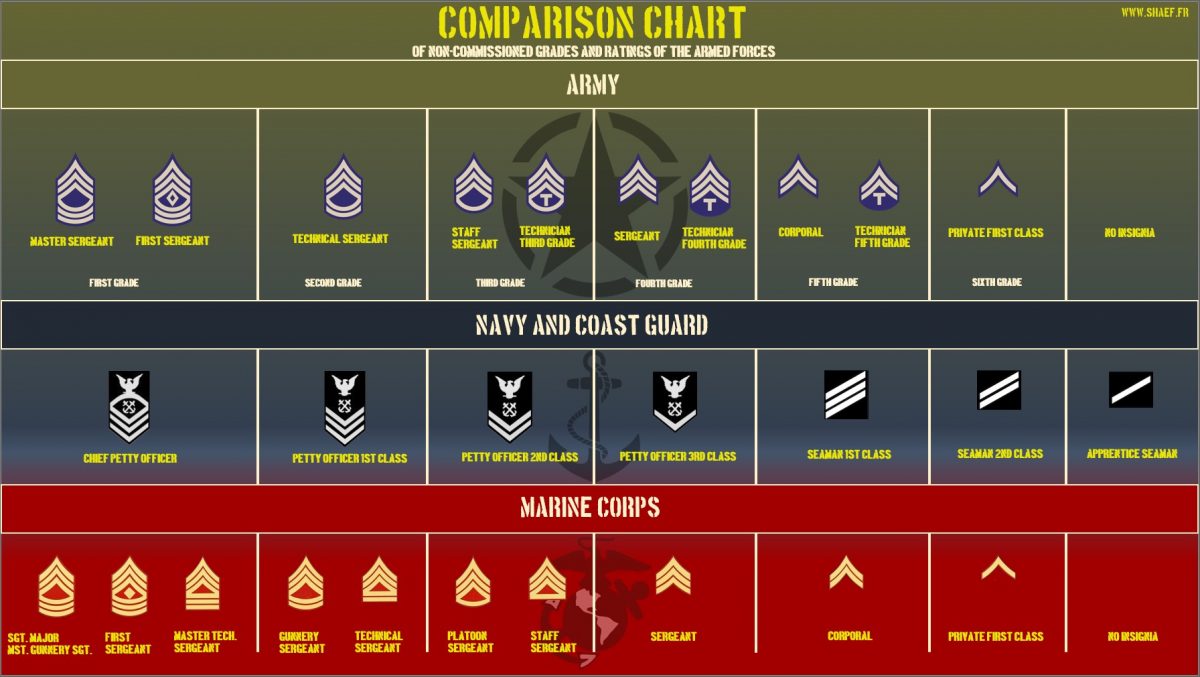 Comparison Chart of grades and ratings of the United States Armed ...